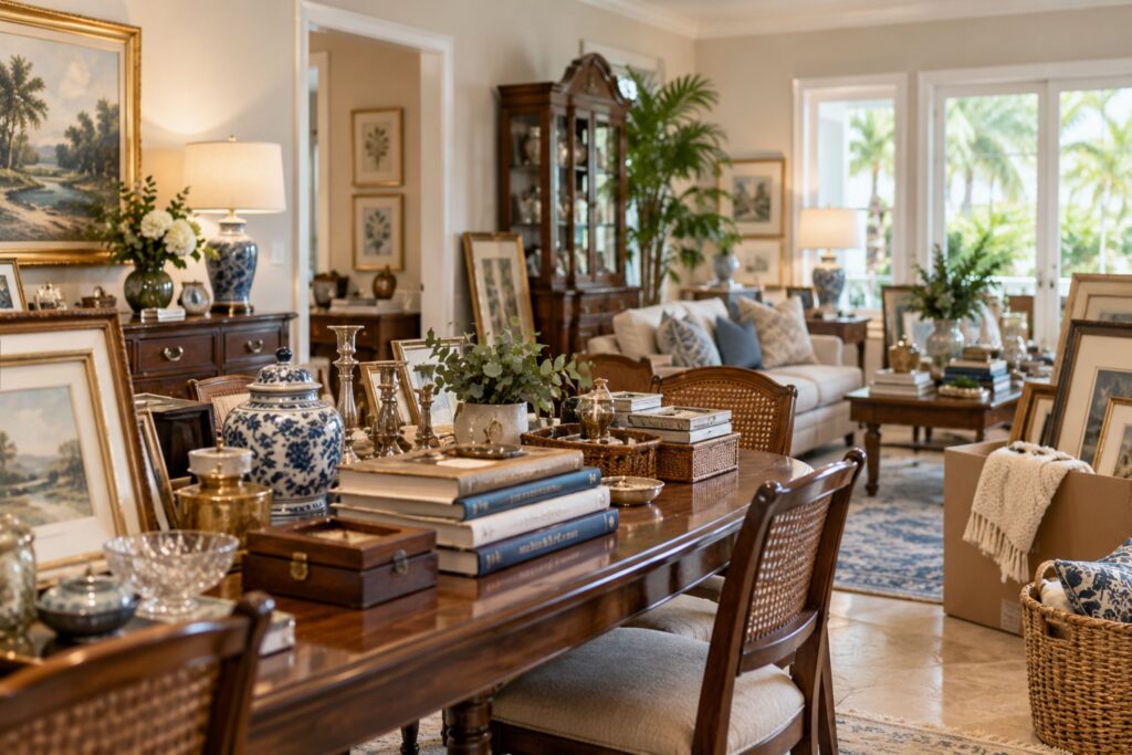 Organized household contents prepared for estate sale planning and organization in a Safety Harbor FL home