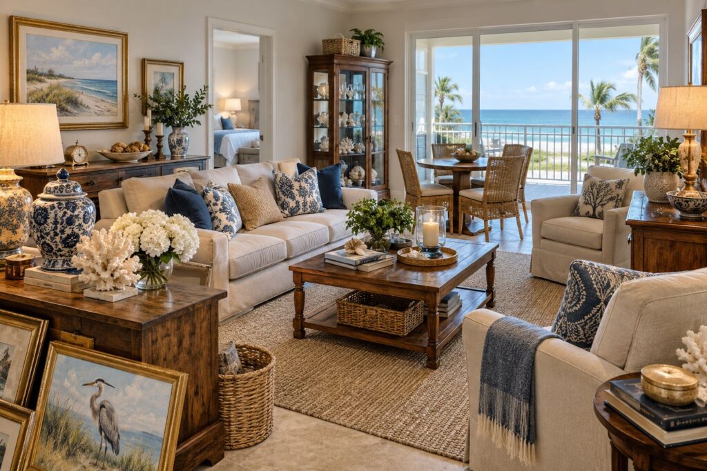 Estate sale services Indian Rocks Beach FL with furniture, artwork, collectibles and household belongings professionally organized in a coastal Florida home