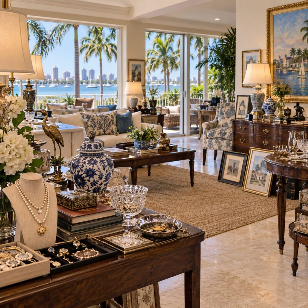 Estate sale services St Petersburg FL with furniture, artwork, jewelry, collectibles and household belongings professionally organized for an estate sale
